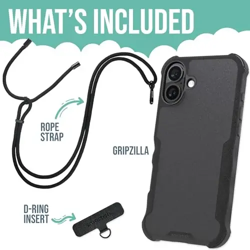 Smartish® iPhone 16 Plus MagSafe Case with Crossbody Lanyard Strap - Gripzilla - [Slim + Protective] Magnetic Armor Case with Universal Detachable Shoulder Neck Strap - Black Tie Affair - SMARTISH (1)