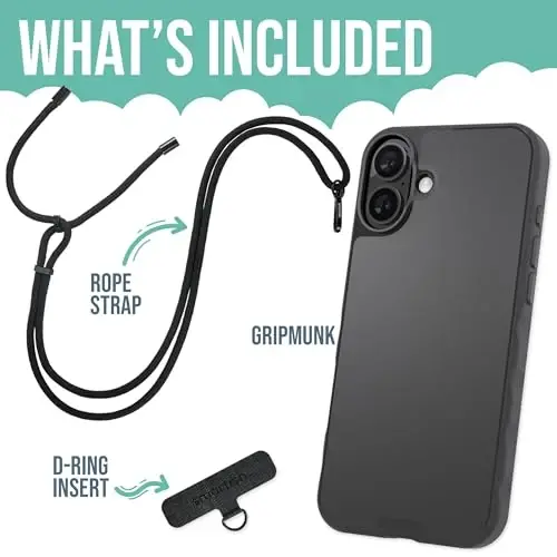 Smartish® iPhone 16 Plus MagSafe Case with Crossbody Lanyard Strap - Gripmunk - [Slim + Protective] Magnetic Slim Case with Universal Detachable Shoulder Neck Strap - Black Tie Affair - 2