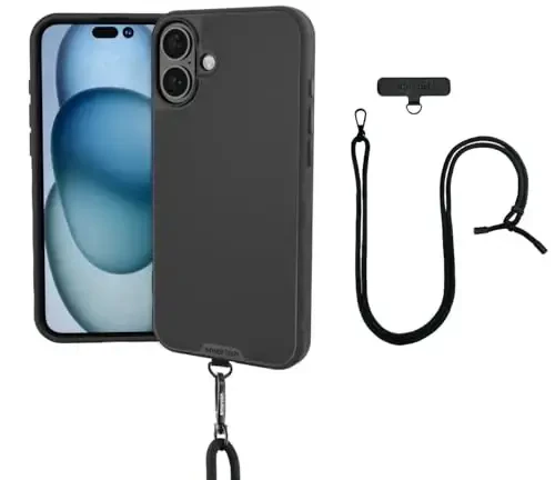 Smartish® iPhone 16 Plus MagSafe Case with Crossbody Lanyard Strap - Gripmunk - [Slim + Protective] Magnetic Slim Case with Universal Detachable Shoulder Neck Strap - Black Tie Affair - 1