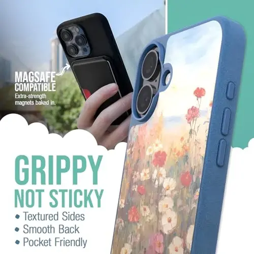 Smartish® iPhone 16 Plus Magnetic Case - Gripmunk Compatible with MagSafe [Lightweight + Protective] Slim & Thin Grip Cover with Microfiber Lining for Apple iPhone 16 Plus - Wildflower Fields - 2