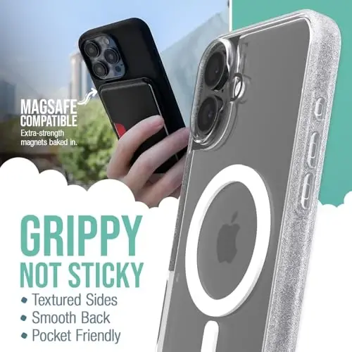Smartish® iPhone 16 Plus Magnetic Case - Gripmunk Compatible with MagSafe [Lightweight + Protective] Slim & Thin Grip Cover with Microfiber Lining for Apple iPhone 16 Plus - Clearly Clear - 2