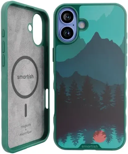 Smartish® iPhone 16 Plus Magnetic Case - Gripmunk Compatible with MagSafe [Lightweight + Protective] Slim & Thin Grip Cover with Microfiber Lining for Apple iPhone 16 Plus - Moving Mountains 