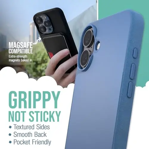 Smartish® iPhone 16 Plus Magnetic Case - Gripmunk Compatible with MagSafe [Lightweight + Protective] Slim & Thin Grip Cover with Microfiber Lining for Apple iPhone 16 Plus - Blues on The Green - SMARTISH (1)