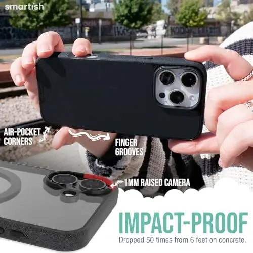 Smartish® iPhone 16 Plus Magnetic Case - Gripmunk Compatible with MagSafe [Lightweight + Protective] Slim & Thin Grip Cover with Microfiber Lining for Apple iPhone 16 Plus - Clearly Black - 4