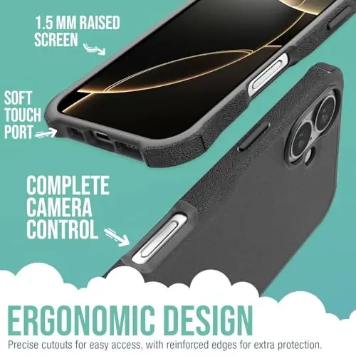 Smartish® iPhone 16 Plus Protective Magnetic Case - Gripzilla Compatible with MagSafe [Rugged + Tough] Heavy Duty Armor Slim Cover w/Drop Tested Protection for Apple iPhone 16 Plus - Black Tie Affair - 3