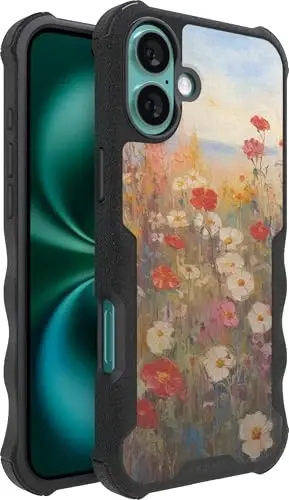 Smartish® iPhone 16 Plus Protective Magnetic Case - Gripzilla Compatible with MagSafe [Rugged + Tough] Heavy Duty Armor Slim Cover w/Drop Tested Protection for Apple iPhone 16 Plus- Wildflower Fields - SMARTISH