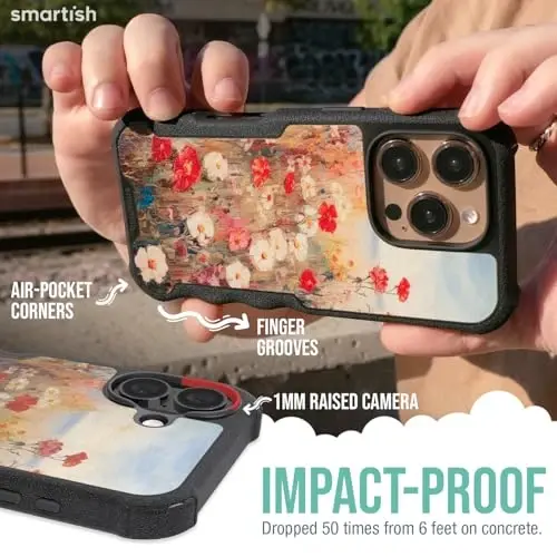 Smartish® iPhone 16 Plus Protective Magnetic Case - Gripzilla Compatible with MagSafe [Rugged + Tough] Heavy Duty Armor Slim Cover w/Drop Tested Protection for Apple iPhone 16 Plus- Wildflower Fields - 4