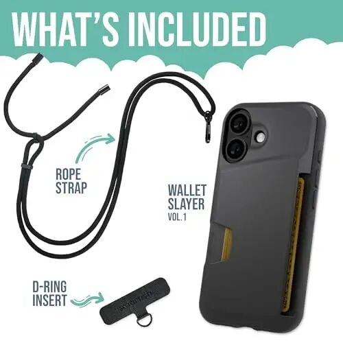 Smartish® iPhone 16 Plus Wallet Case with Crossbody Lanyard Strap - Wallet Slayer Vol. 1 - [Slim + Protective] Credit Card Holder with Universal Detachable Shoulder Neck Strap - Black Tie Affair - 3