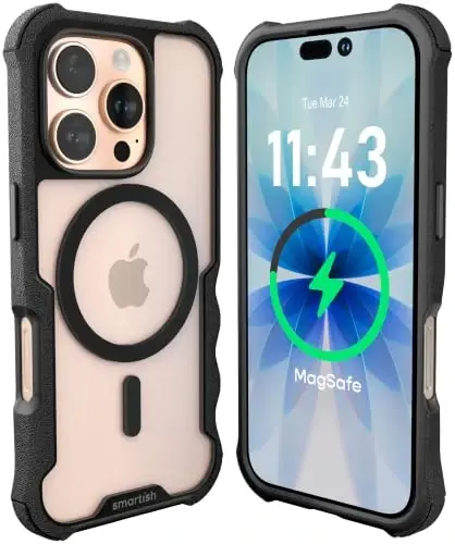 Smartish® iPhone 16 Pro Himoya Qilingan Magnit G‘ilof - MagSafe Bilan Mos Keluvchi Gripzilla [Mustahkam + Bardoshli] Apple iPhone 16 Pro Uchun Tomchidan Himoya Sinovidan O‘tgan Og‘ir Yuk Ko‘taruvchi Yupqa Qopqoq - Clearly Black 