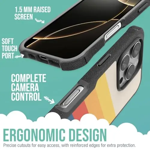Smartish® iPhone 16 Pro Himoya qiluvchi Magnit G'ilof - Gripzilla MagSafe bilan mos keladi [Mustahkam + Bardoshli] Og'ir yuk uchun yupqa himoya g'ilofi, Apple iPhone 16 Pro uchun sinovdan o'tgan - Striped Up - 3