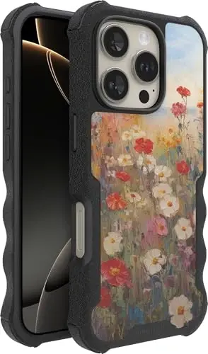 Smartish® iPhone 16 Pro Protective Magnetic Case - Gripzilla Compatible with MagSafe [Rugged + Tough] Heavy Duty Armor Slim Cover w/Drop Tested Protection for Apple iPhone 16 Pro - Wildflower Fields 