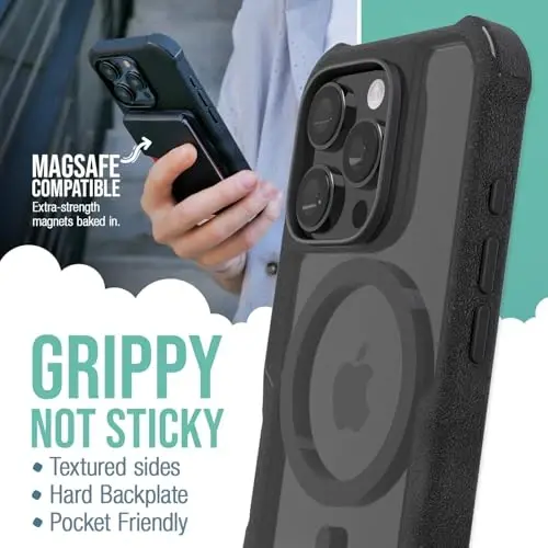 Smartish® iPhone 16 Pro Koruyucu Manyetik Kılıf - Gripzilla, MagSafe ile Uyumlu [Sağlam + Dayanıklı] Apple iPhone 16 Pro için Düşmeye Karşı Test Edilmiş Ağır Hizmet Tipi İnce Zırh Kılıfı - Şeffaf Siyah - 2