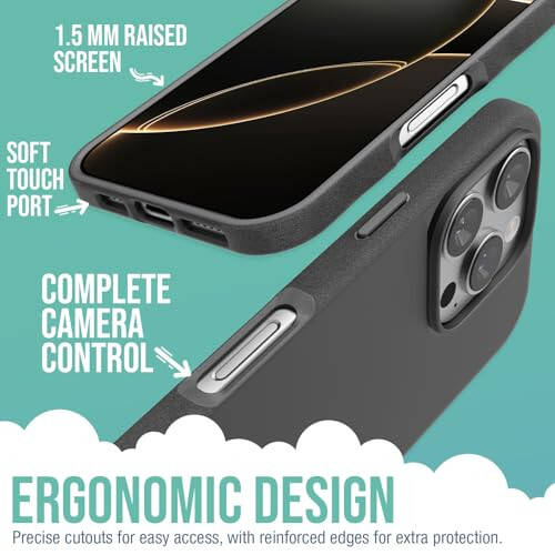 Smartish® iPhone 16 Pro Magnetic Case - Gripmunk Compatible with MagSafe [Lightweight + Protective] Slim & Thin Grip Cover with Microfiber Lining for Apple iPhone 16 Pro - Black Tie Affair - 3