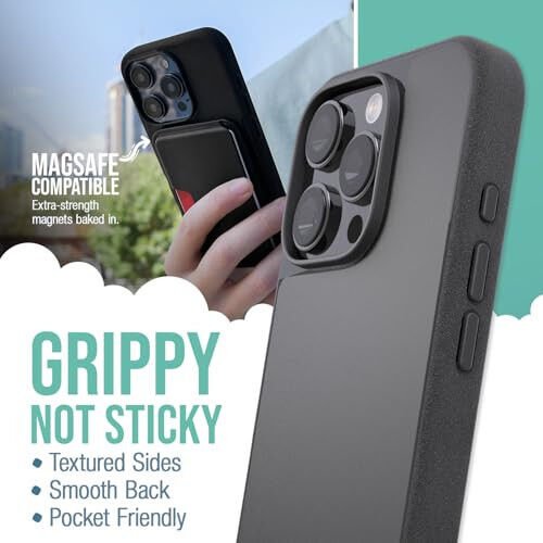 Smartish® iPhone 16 Pro Magnetic Case - Gripmunk Compatible with MagSafe [Lightweight + Protective] Slim & Thin Grip Cover with Microfiber Lining for Apple iPhone 16 Pro - Black Tie Affair - Smartish (1)