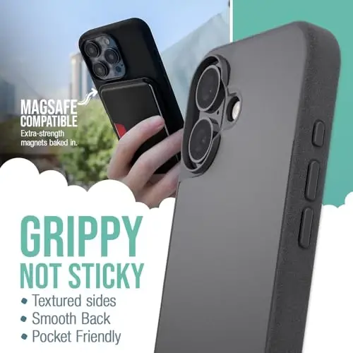 Smartish® iPhone 16 Pro Magnetic Case - Gripmunk Compatible with MagSafe [Lightweight + Protective] Slim & Thin Grip Cover with Microfiber Lining for Apple iPhone 16 Pro - Custom Prints - 4