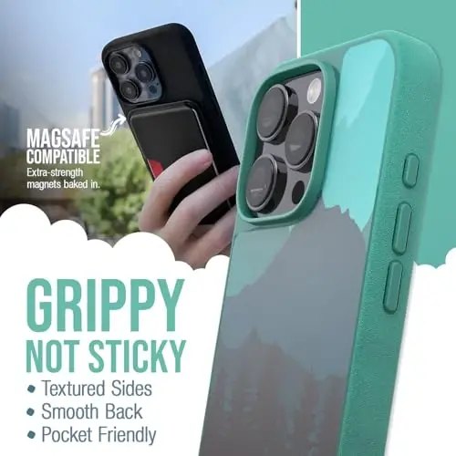 Smartish® iPhone 16 Pro Magnetic Case - Gripmunk Compatible with MagSafe [Lightweight + Protective] Slim & Thin Grip Cover with Microfiber Lining for Apple iPhone 16 Pro - Moving Mountains - 1
