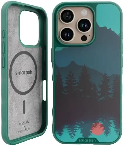 Smartish® iPhone 16 Pro Magnetic Case - Gripmunk Compatible with MagSafe [Lightweight + Protective] Slim & Thin Grip Cover with Microfiber Lining for Apple iPhone 16 Pro - Moving Mountains 