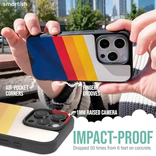 Smartish® iPhone 16 Pro Magnetic Case - Gripmunk Compatible with MagSafe [Lightweight + Protective] Slim & Thin Grip Cover with Microfiber Lining for Apple iPhone 16 Pro - Striped Up - 4