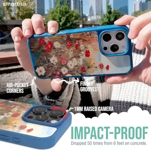 Smartish® iPhone 16 Pro Magnetic Case - Gripmunk Compatible with MagSafe [Lightweight + Protective] Slim & Thin Grip Cover with Microfiber Lining for Apple iPhone 16 Pro - Wildflower Fields - 4