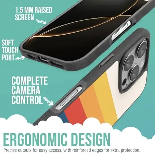 Smartish® iPhone 16 Pro Magnetic Case - Gripmunk MagSafe bilan mos keladigan [Yengil + Himoya] Apple iPhone 16 Pro uchun mikrofiber astarli ingichka va yupqa qopqoq - Striped Up - 3