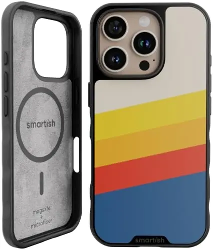 Smartish® iPhone 16 Pro Magnetic Case - Gripmunk MagSafe bilan mos keladigan [Yengil + Himoya] Apple iPhone 16 Pro uchun mikrofiber astarli ingichka va yupqa qopqoq - Striped Up 