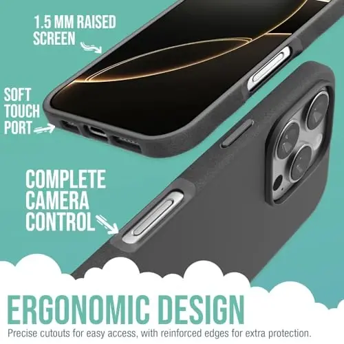 Smartish® iPhone 16 Pro Магнит ховли - Gripmunk MagSafe билан мослашади [Енгил + Ҳимоя қилувчи] Ип ва нозик ҳовли қоплама Apple iPhone 16 Pro учун микрофибра астарли - Black Tie Affair - SMARTISH (1)