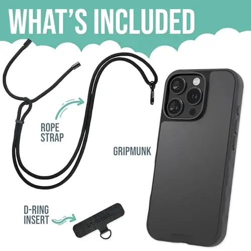 Smartish® iPhone 16 Pro MagSafe Case with Crossbody Lanyard Strap - Gripmunk - [Slim + Protective] Magnetic Slim Case with Universal Detachable Shoulder Neck Strap - Black Tie Affair - SMARTISH (1)