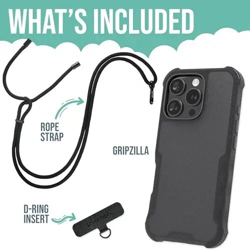 Smartish® iPhone 16 Pro MagSafe Case with Crossbody Lanyard Strap - Gripzilla - [Slim + Protective] Magnetic Armor Case with Universal Detachable Shoulder Neck Strap - Black Tie Affair - 2