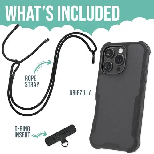 Smartish® iPhone 16 Pro MagSafe Case with Crossbody Lanyard Strap - Gripzilla - [Slim + Protective] Magnetic Armor Case with Universal Detachable Shoulder Neck Strap - Black Tie Affair - SMARTISH (1)