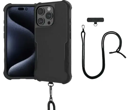 Smartish® iPhone 16 Pro MagSafe Case with Crossbody Lanyard Strap - Gripzilla - [Slim + Protective] Magnetic Armor Case with Universal Detachable Shoulder Neck Strap - Black Tie Affair 