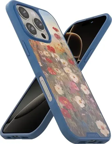 Smartish® iPhone 16 Pro Magnetic Case - Gripmunk Compatible with MagSafe [Lightweight + Protective] Slim & Thin Grip Cover with Microfiber Lining for Apple iPhone 16 Pro - Wildflower Fields - 1