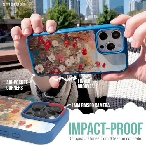 Smartish® iPhone 16 Pro Magnetic Case - Gripmunk Compatible with MagSafe [Lightweight + Protective] Slim & Thin Grip Cover with Microfiber Lining for Apple iPhone 16 Pro - Wildflower Fields - 3