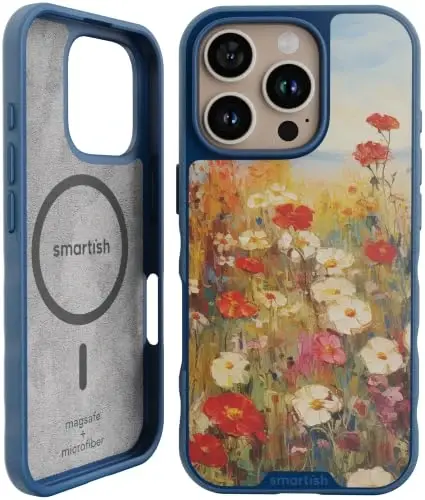 Smartish® iPhone 16 Pro Manyetik Kılıf - MagSafe ile Uyumlu Gripmunk [Hafif + Koruyucu] Apple iPhone 16 Pro için Mikro Fiber Astarlı İnce ve Hafif Tutma Kapağı - Kır Çiçekleri Tarlaları 