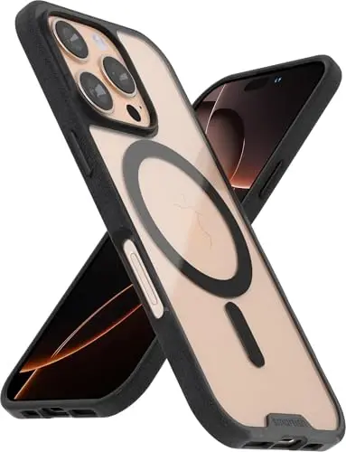 Smartish® iPhone 16 Pro Magnetic Case - Gripmunk Compatible with MagSafe [Lightweight + Protective] Slim & Thin Grip Cover with Microfiber Lining for Apple iPhone 16 Pro - Clearly Black - 1