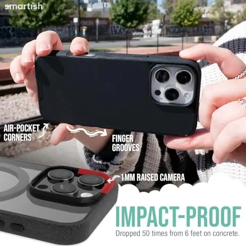 Smartish® iPhone 16 Pro Magnetic Case - Gripmunk Compatible with MagSafe [Lightweight + Protective] Slim & Thin Grip Cover with Microfiber Lining for Apple iPhone 16 Pro - Clearly Black - 4