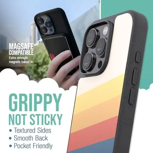 Smartish® iPhone 16 Pro Magnetic Case - Gripmunk Compatible with MagSafe [Lightweight + Protective] Slim & Thin Grip Cover with Microfiber Lining for Apple iPhone 16 Pro - Striped Up - 2