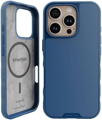 Smartish® iPhone 16 Pro Magnetic Case - Gripmunk Compatible with MagSafe [Lightweight + Protective] Slim & Thin Grip Cover with Microfiber Lining for Apple iPhone 16 Pro - Blues on The Green 