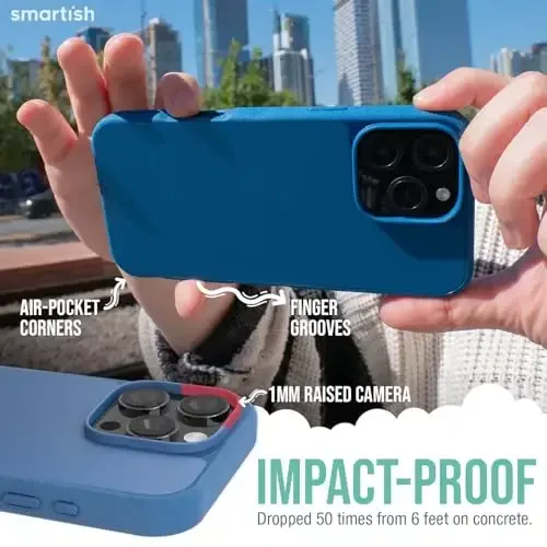 Smartish® iPhone 16 Pro Magnetic Case - Gripmunk Compatible with MagSafe [Lightweight + Protective] Slim & Thin Grip Cover with Microfiber Lining for Apple iPhone 16 Pro - Blues on The Green - 4