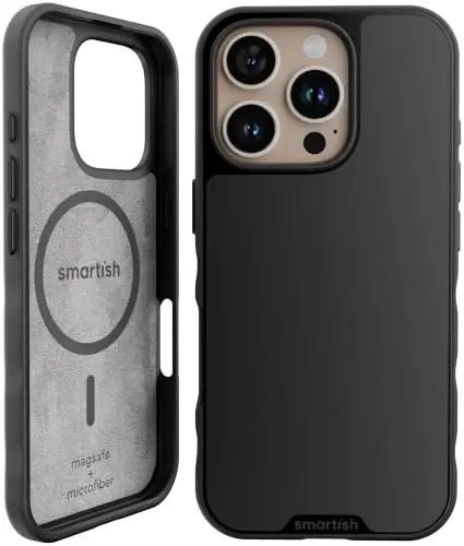 Smartish® iPhone 16 Pro Manyetik Kılıfı - Gripmunk MagSafe ile Uyumlu [Hafif + Koruyucu] İnce ve Zarif Kavrama Kılıfı Mikrofiber Astarlı Apple iPhone 16 Pro için - Black Tie Affair - 1