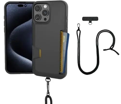 Smartish® iPhone 16 Pro Max Wallet Case with Crossbody Lanyard Strap - Wallet Slayer Vol. 1 - [Slim + Protective] Credit Card Holder with Universal Detachable Shoulder Neck Strap - Black Tie Affair 