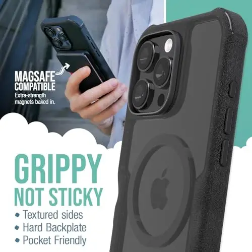 Smartish® iPhone 16 Pro Max himoya qiluvchi magnit g‘ilofi - Gripzilla MagSafe bilan mos keladi [Mustahkam + Bardoshli] Apple iPhone 16 Pro Max uchun og‘ir yukga mo‘ljallangan zirhli g‘ilof, tushib ketishdan himoyalangan - Aniq qora - SMARTISH (1)