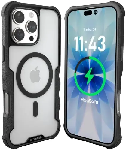 Smartish® iPhone 16 Pro Max Koruyucu Manyetik Kılıf - Gripzilla MagSafe Uyumlu [Sağlam + Dayanıklı] Apple iPhone 16 Pro Max için Ağır Hizmet Tipi Zırh Kapağı Düşme Testi Yapılmış Koruma - Net Siyah 