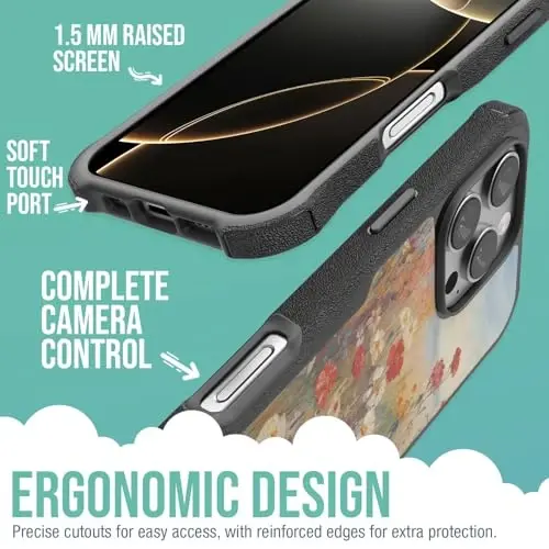 Smartish® iPhone 16 Pro Max Koruyucu Manyetik Kılıf - MagSafe Uyumlu Gripzilla [Sağlam + Dayanıklı] Ağır Hizmet Tipi Zırh Kılıf, Apple iPhone 16 Pro Max için Düşme Testi Yapılmış Koruma - Wildflower Fields - 3