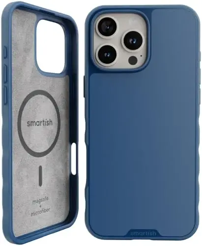 Smartish® iPhone 16 Pro Max Magnetic Case - Gripmunk Compatible with MagSafe [Lightweight + Protective] Slim & Thin Grip Cover with Microfiber Lining for Apple iPhone 16 Pro Max - Blues on The Green 