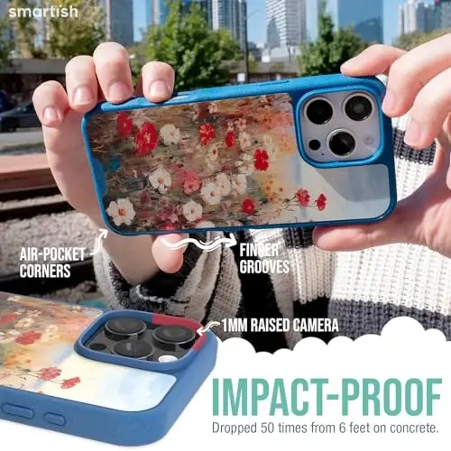 Smartish® iPhone 16 Pro Max Magnetic Case - Gripmunk Compatible with MagSafe [Lightweight + Protective] Slim & Thin Grip Cover with Microfiber Lining for Apple iPhone 16 Pro Max - Wildflower Fields - 4