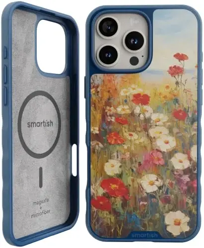 Smartish® iPhone 16 Pro Max Magnetic Case - Gripmunk Compatible with MagSafe [Lightweight + Protective] Slim & Thin Grip Cover with Microfiber Lining for Apple iPhone 16 Pro Max - Wildflower Fields 