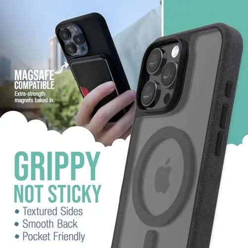 Smartish® iPhone 16 Pro Max Magnetic Case - MagSafe bilan mos keluvchi Gripmunk [Yengil + Himoya] Apple iPhone 16 Pro Max uchun Microfiber astarli ingichka va yupqa qopqoq - Aniq Qora - SMARTISH (1)