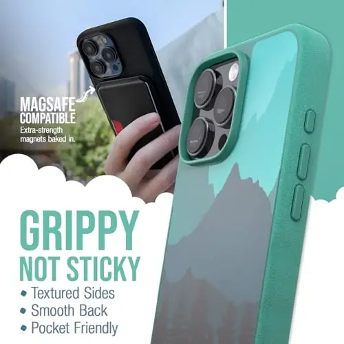Smartish® iPhone 16 Pro Max magnitli g'ilofi - MagSafe bilan mos keladigan Gripmunk [Engil + Himoya] Apple iPhone 16 Pro Max uchun mikrofiber astarlı ingichka va yupqa g'ilof - Harakatlanuvchi tog'lar - 1