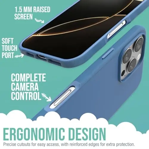Smartish® iPhone 16 Pro Max magnitli g‘ilofi - MagSafe bilan mos keluvchi Gripmunk [Yengil + Himoya] Apple iPhone 16 Pro Max uchun mikrofiber astarli ingichka va yupqa tutqich qopqog‘i - Blues on The Green - 4