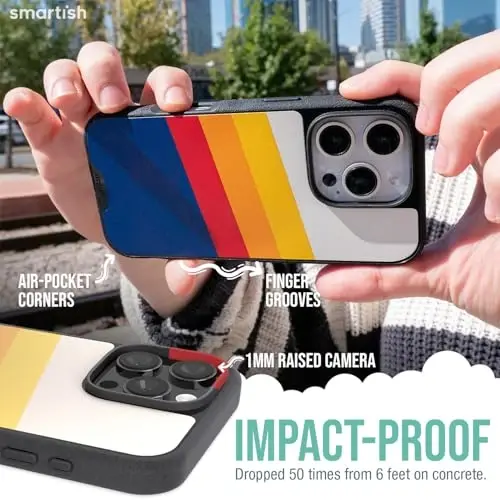 Smartish® iPhone 16 Pro Max magnitli g'ilofi - MagSafe bilan mos keluvchi Gripmunk [Yengil + Himoya] Apple iPhone 16 Pro Max uchun mikrofiber astarli ingichka va yupqa tutqichli qopqoq - Striped Up - 4